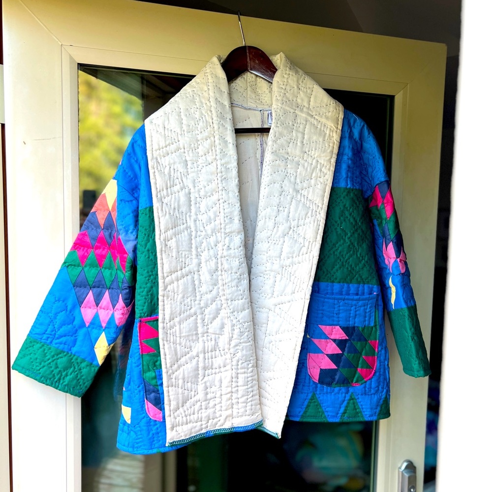 BN Farewell Frances handmade vintage rainbow Lone Star Quilt “Isabella” coat